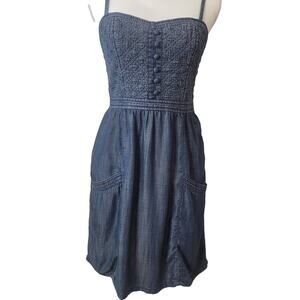 American Eagle Chambray Dress Smocked Button Front Size 6